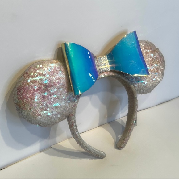 Disney Parks Iridescent Minnie Ears Sequins Bow Limited Glitter Rare Headband - Picture 6 of 12